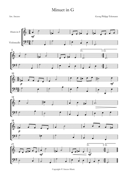 telemann twv 32:13 minuet in g French Horn and Cello sheet music image number null