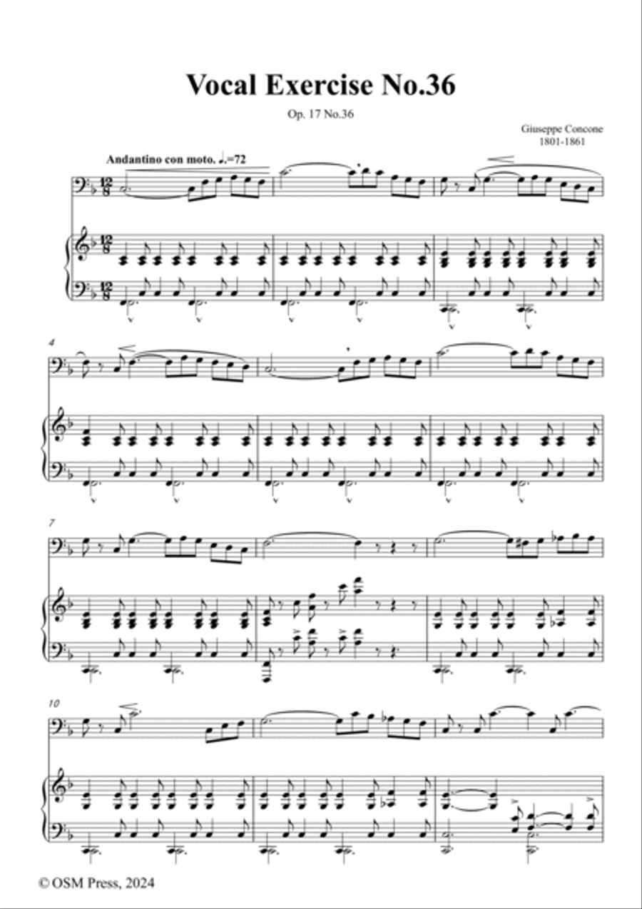 G. Concone-Vocal Exercise No.36,for Contralto(or Bass) and Piano Piano scores gallery preview page 2