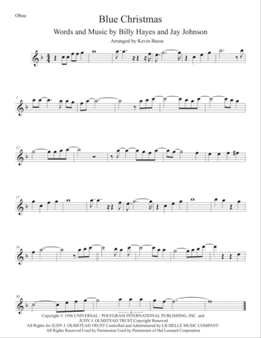 Blue Christmas Oboe Solo scores gallery preview page 1