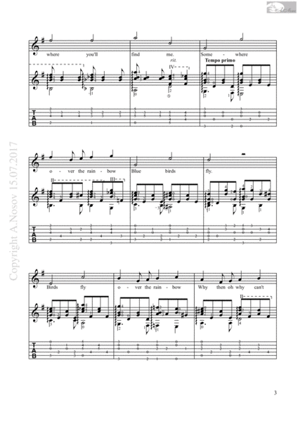 Somewhere over the Rainbow (Sheet music for vocals and guitar) image number null