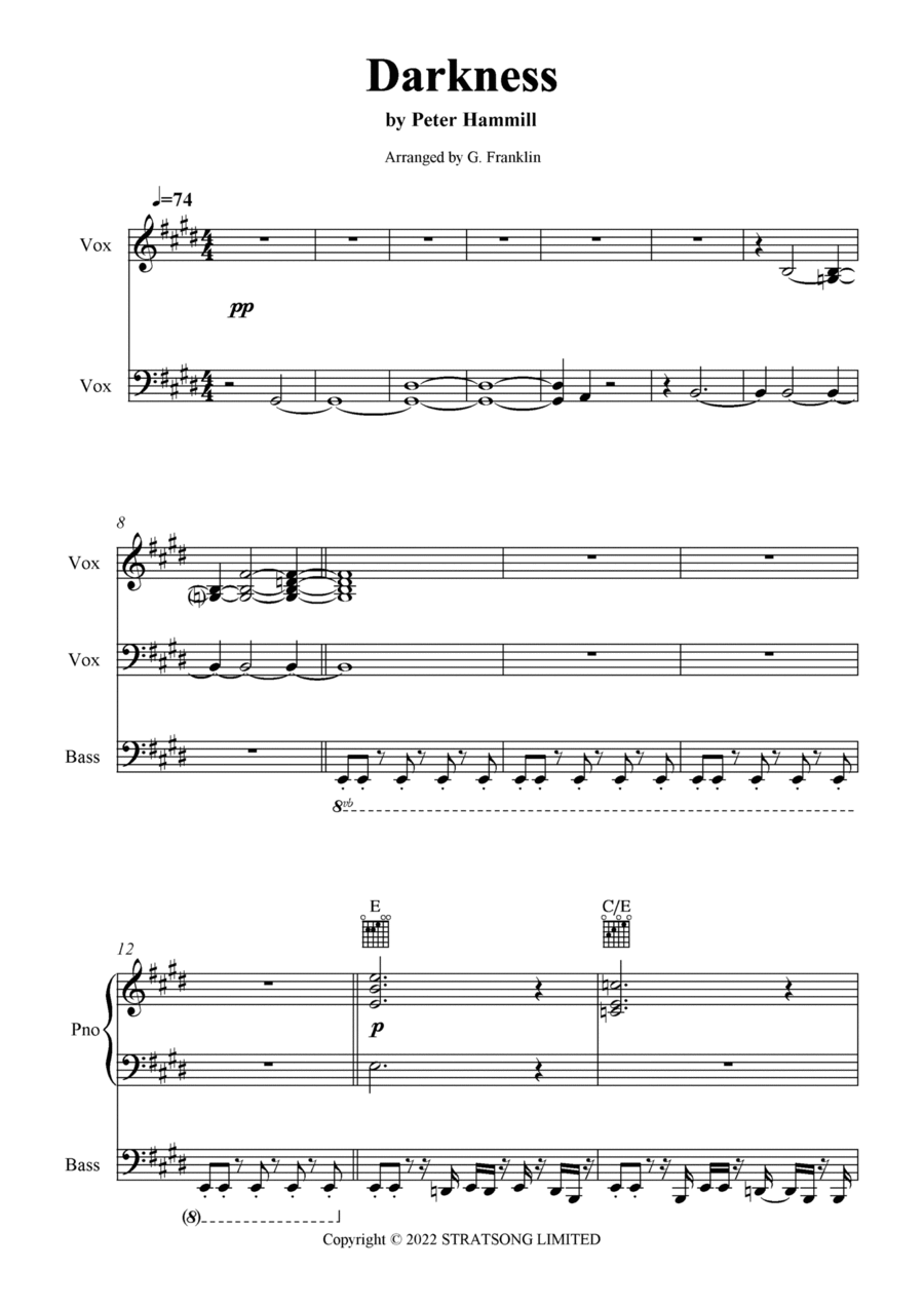 Darkness Piano, Vocal, Guitar scores gallery preview page 1