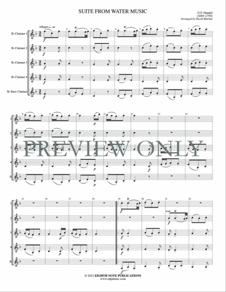 Suite from Water Music Clarinet Quintet scores gallery preview page 3
