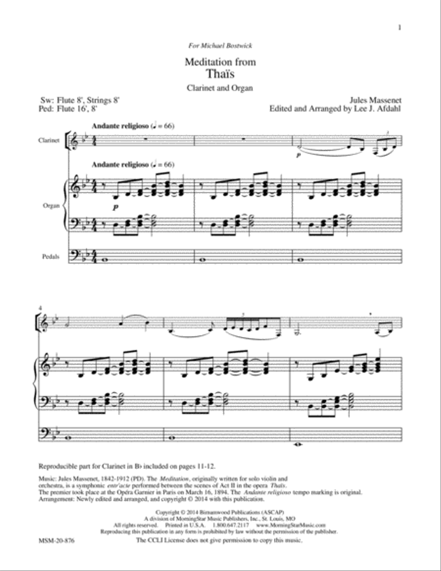 Meditation from Thaïs Clarinet scores gallery preview page 2