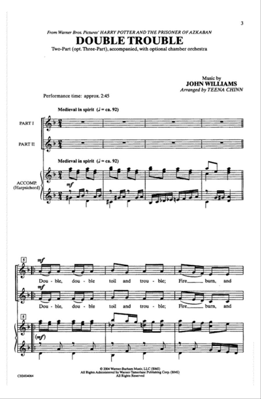 Double Trouble (from Harry Potter and the Prisoner of Azkaban) Choir scores gallery preview page 1