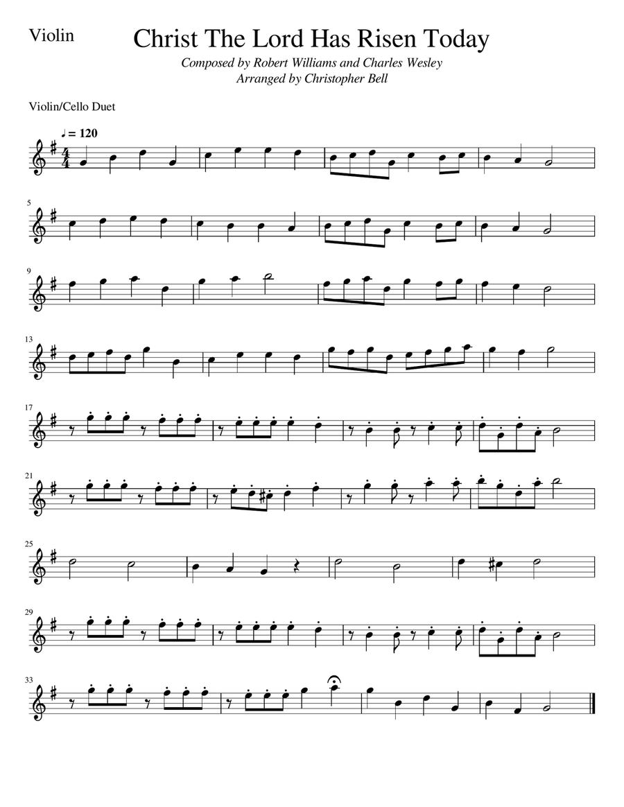 Christ The Lord Is Risen Today - Violin/Cello Duet image number null