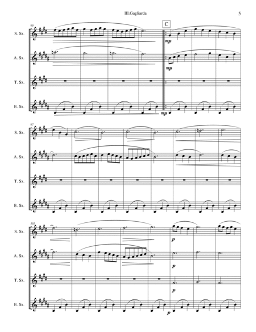 III.Gagliarda from Ancient Aries and Dances, Suite No. 1 Saxophone Quartet scores gallery preview page 5