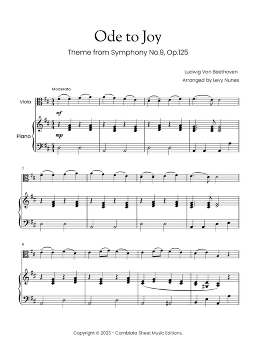 Ode to Joy - For Viola and Piano accompaniment - Key D - (Easy) image number null