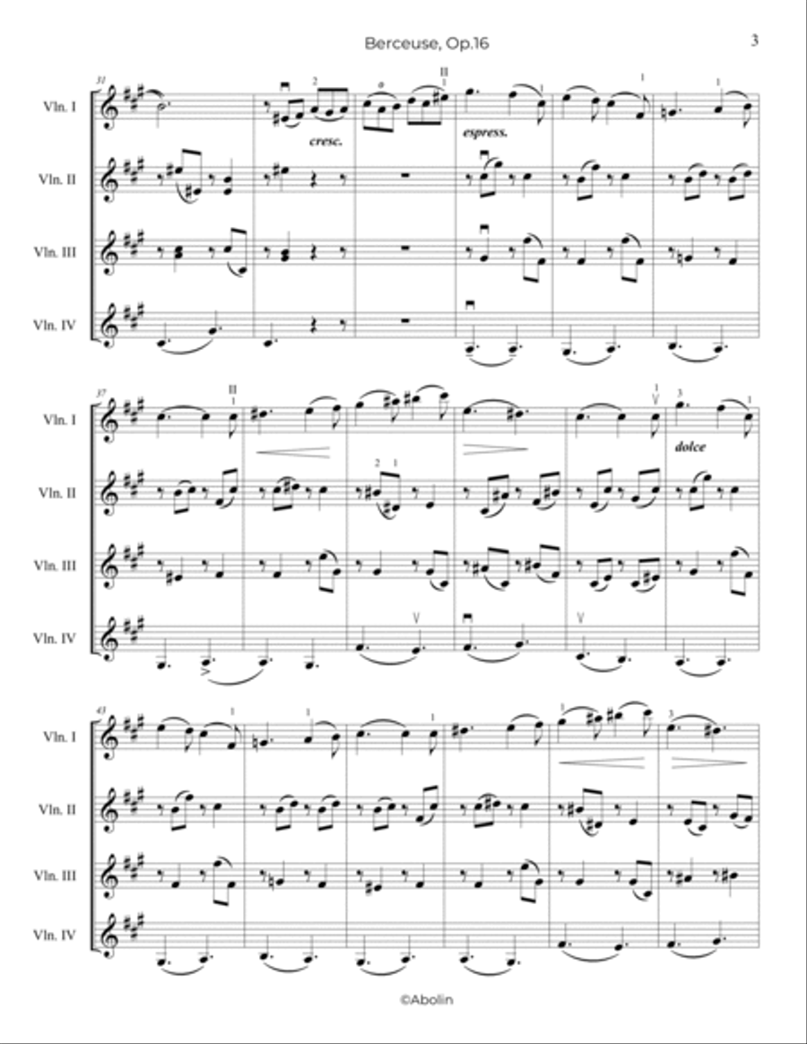 Fauré: Berceuse Op.16 - arr. for Violin Quartet Chamber Music scores gallery preview page 4