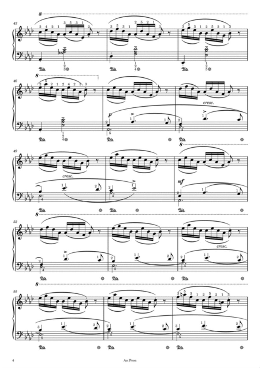 Schubert - 4 Impromptus in A♭ Major - Op.90 D.899 No.4 - Original With Fingered Piano Solo scores gallery preview page 4