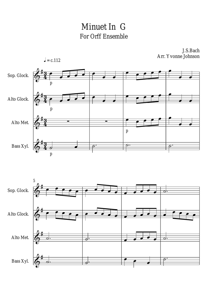 Minuet In G - For Orff Ensemble Percussion Ensemble scores gallery preview page 1
