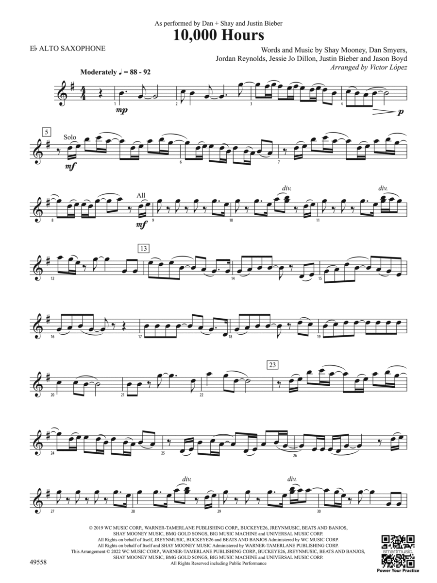10,000 Hours: E-flat Alto Saxophone Concert Band scores gallery preview page 1