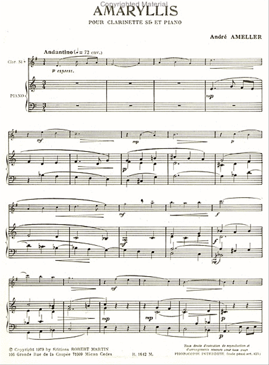 Amaryllis Clarinet Solo scores gallery preview page 2