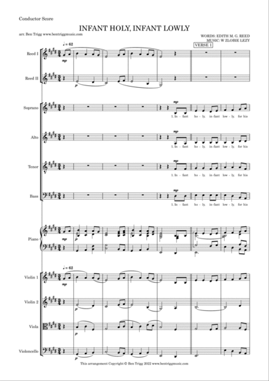 Infant Holy, Infant Lowly – SATB, Str. 4tet & Piano with flexible wind (in Concert E) SATB scores gallery preview page 3