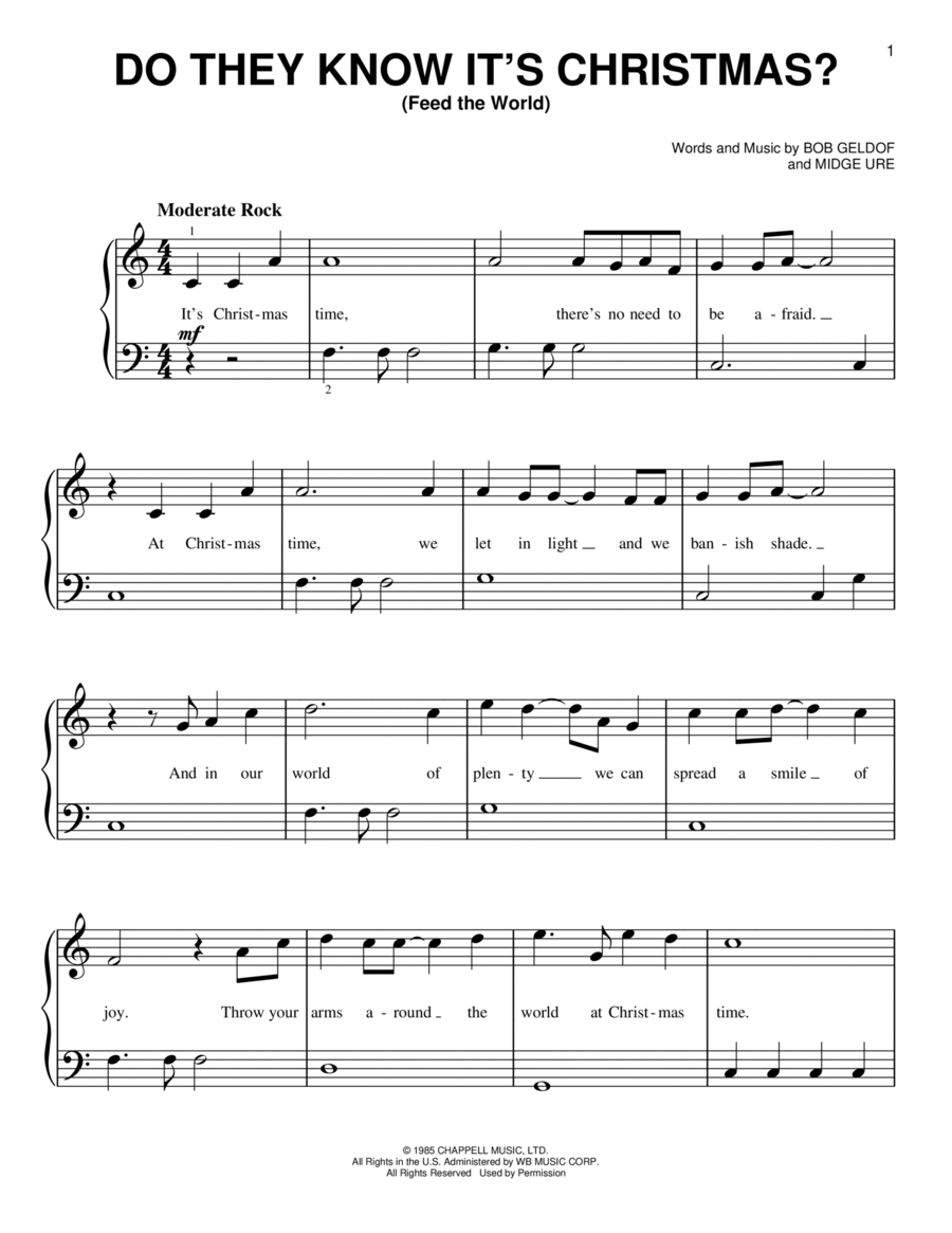 Do They Know It's Christmas? (Feed The World) Easy Piano scores gallery preview page 1