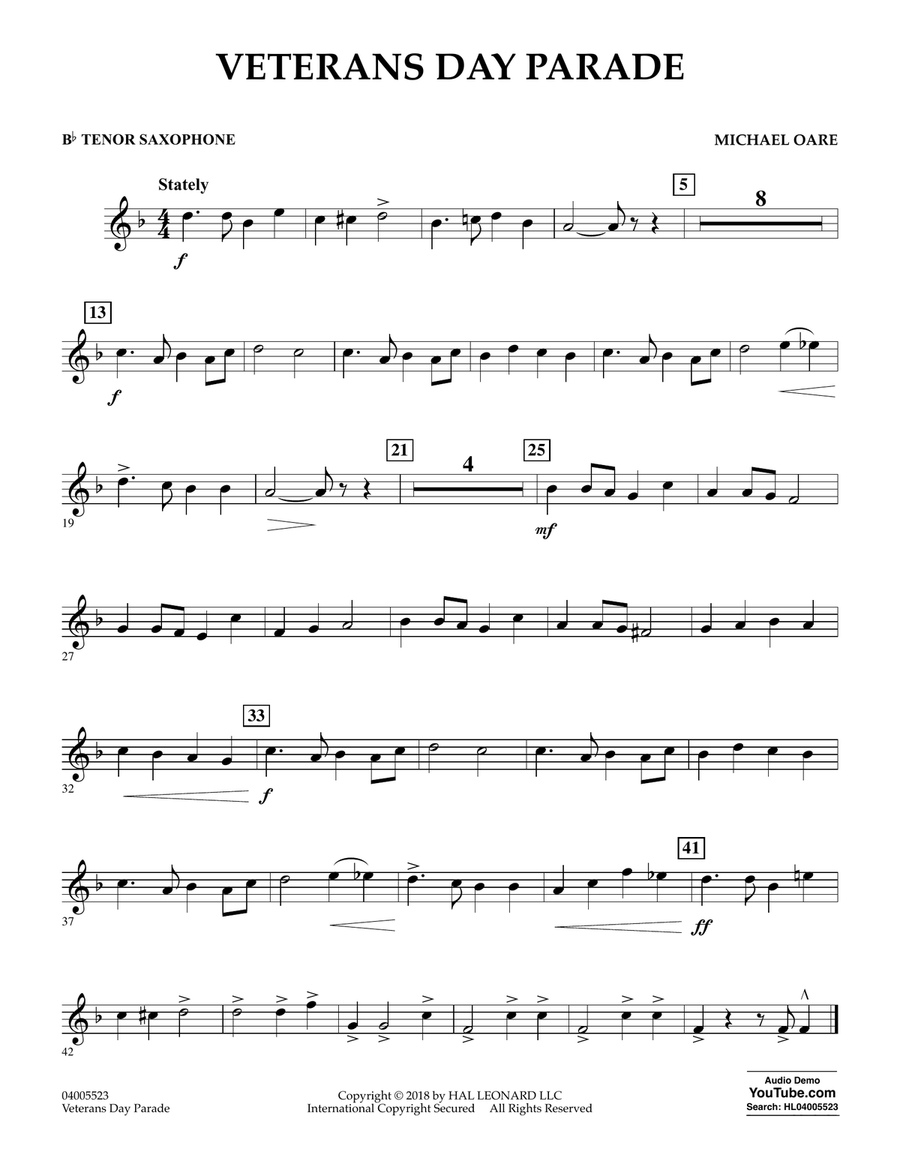 Veterans Day Parade - Bb Tenor Saxophone Concert Band scores gallery preview page 1