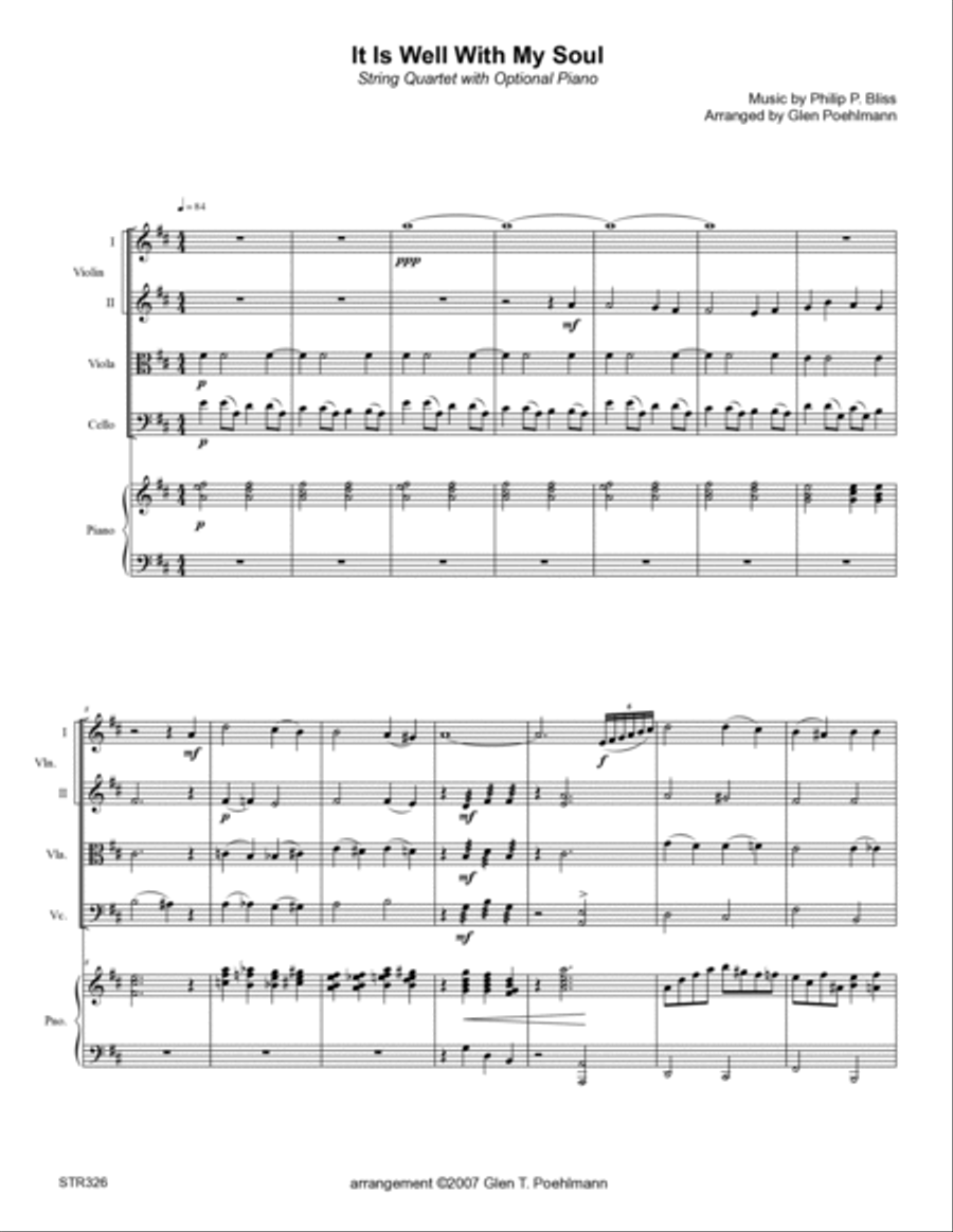 IT IS WELL WITH MY SOUL - String Quartet with optional Piano Accompaniment String Quartet scores gallery preview page 5