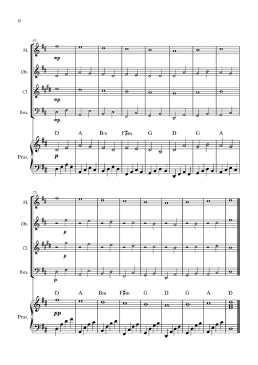 Canon in D | Pachelbel | Woodwind quartet | Piano accompaniment Woodwind Quartet scores gallery preview page 6