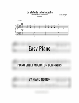 Book cover for Un elefante se balanceaba - Spanish Nursery Rhymes - (Easy Piano Solo)