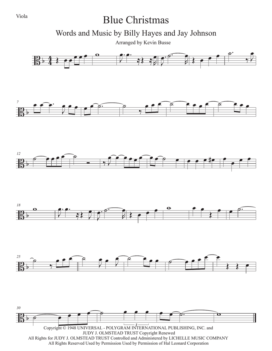 Blue Christmas Viola Solo scores gallery preview page 1