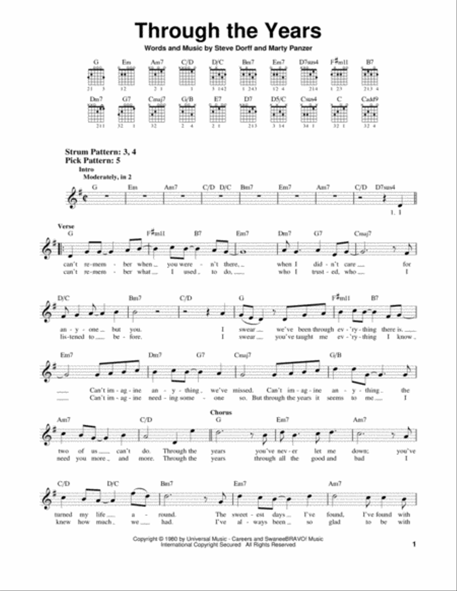 Through The Years Acoustic Guitar scores gallery preview page 1