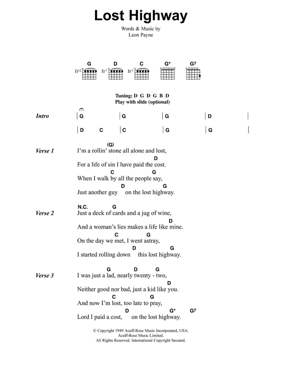 Lost Highway Easy Guitar scores gallery preview page 1