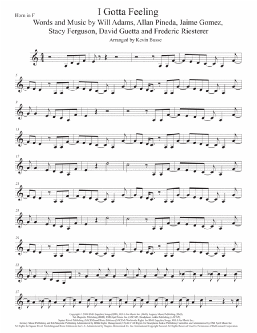 I Gotta Feeling Horn Solo scores gallery preview page 1