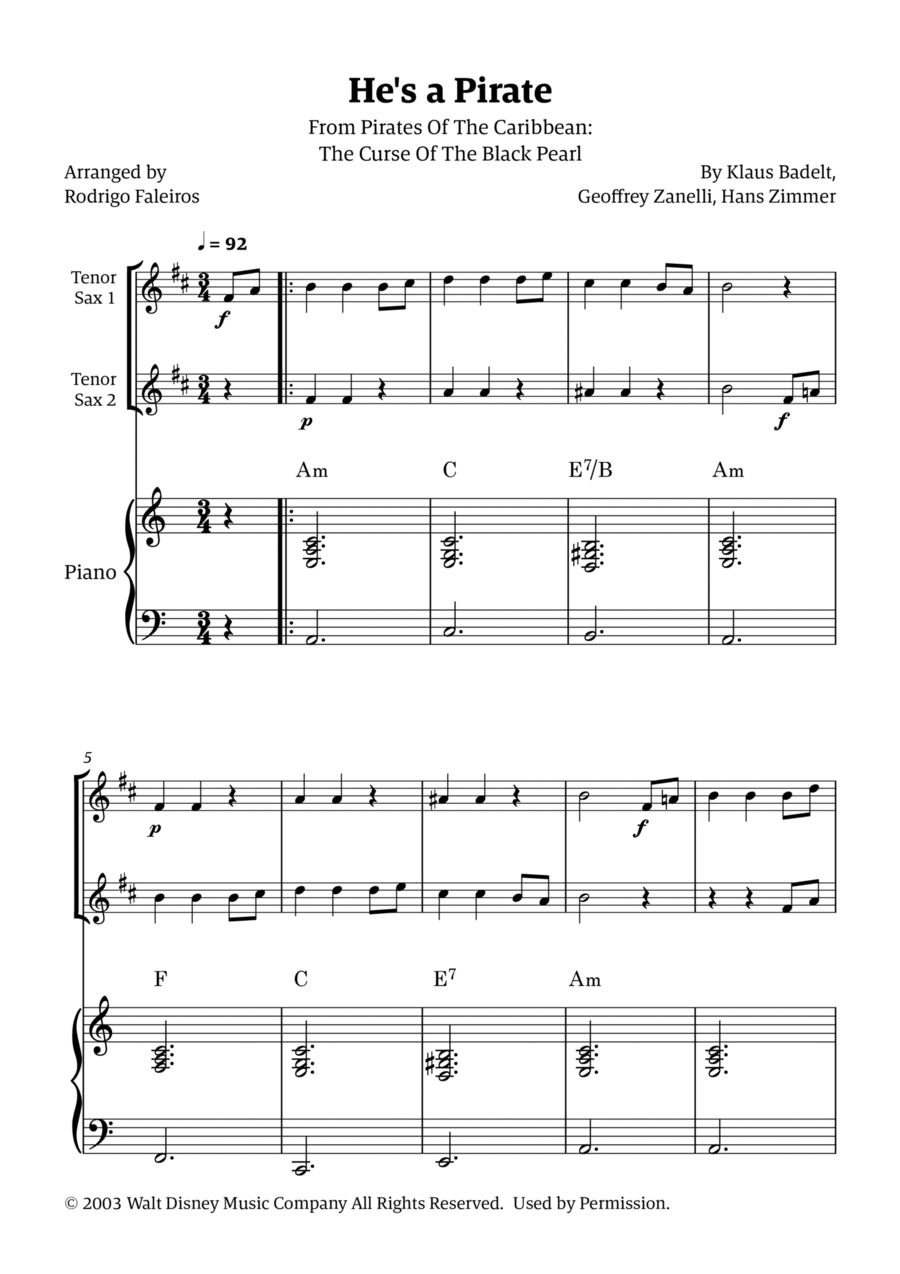 He's A Pirate Woodwind Duet scores gallery preview page 1