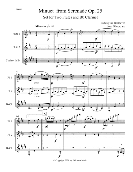 Beethoven Minuet from Serenade op. 25 set for 2 flutes and clarinet image number null