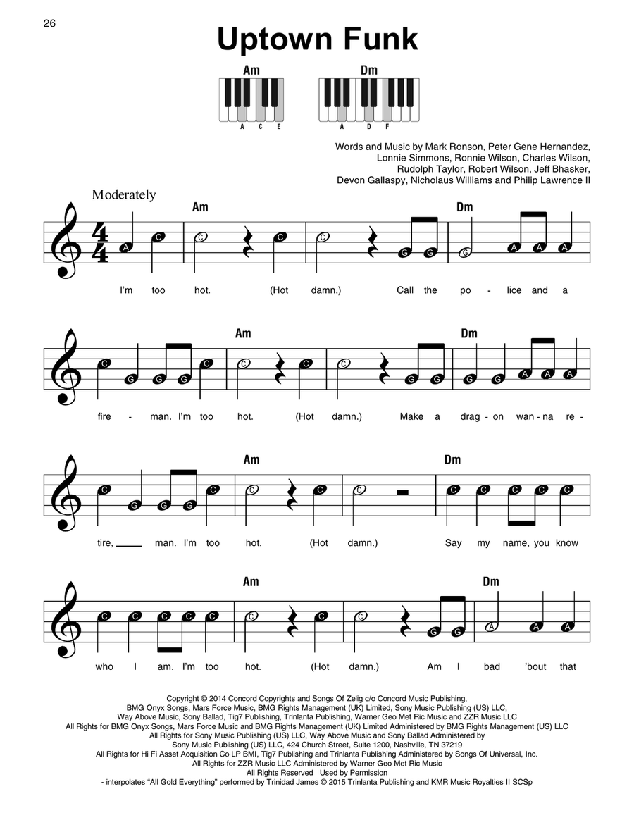 Uptown Funk (feat. Bruno Mars) Easy Piano scores gallery preview page 1