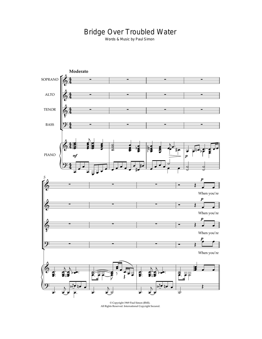 Bridge Over Troubled Water 4-Part scores gallery preview page 1