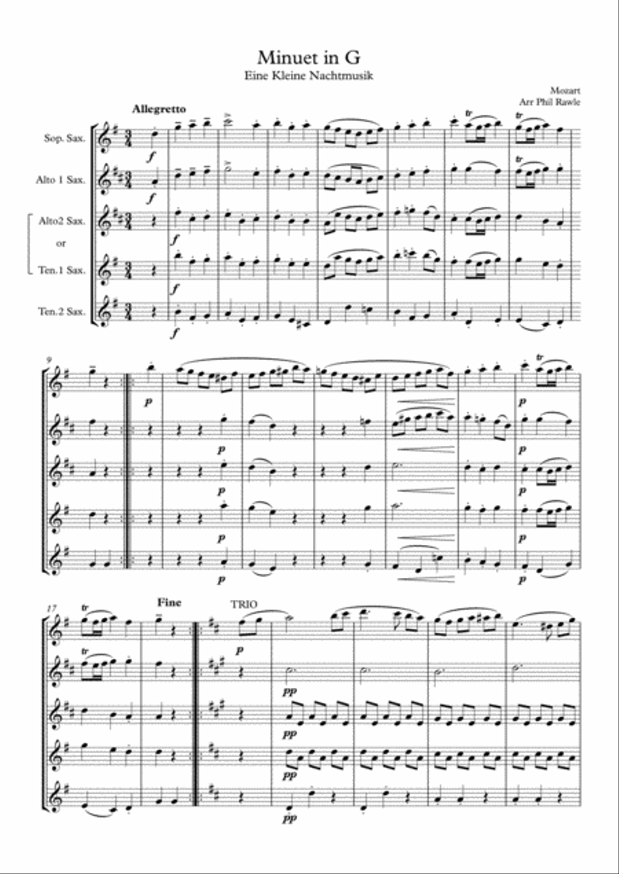 Minuet in G (Eine Kleine Nachtmusik) - Mozart Woodwind Quartet scores gallery preview page 1