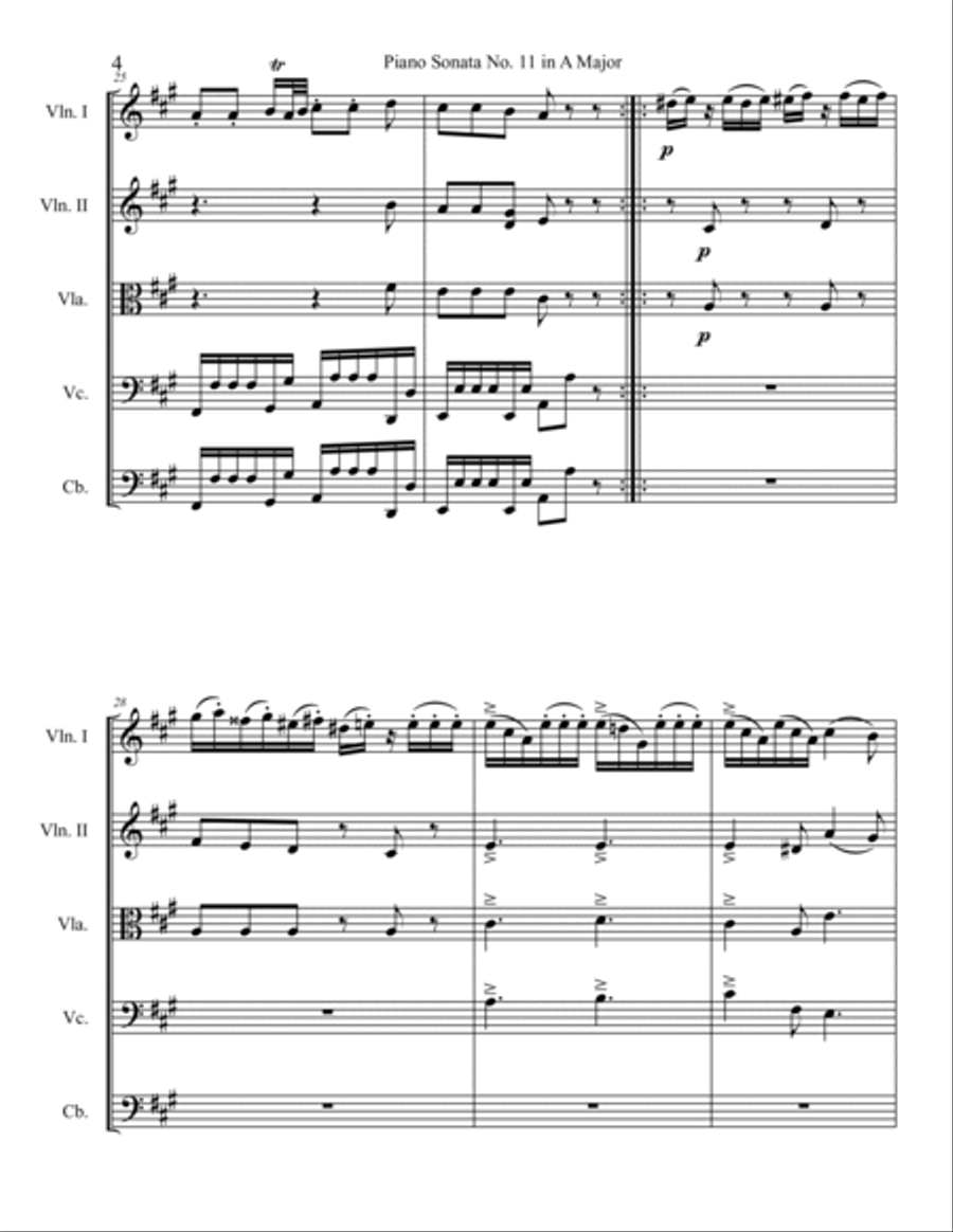 Piano Sonata No. 11, Movement 1 String Orchestra scores gallery preview page 4