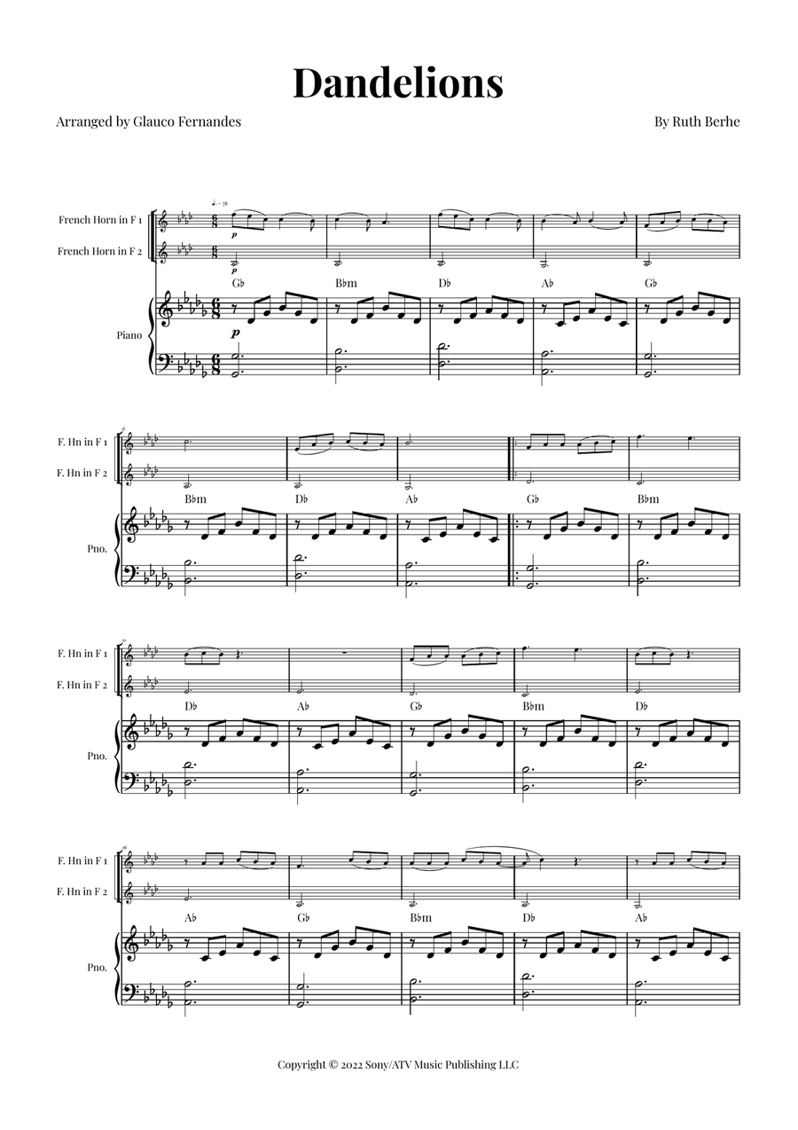 Dandelions Brass Duet scores gallery preview page 1