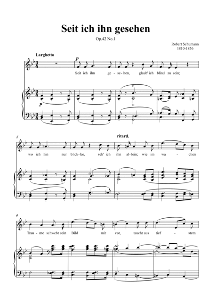 Schumann-Seit ich ihn gesehen,Op.42 No.1 in B♭ Major for Voice and Piano Voice Solo scores gallery preview page 2