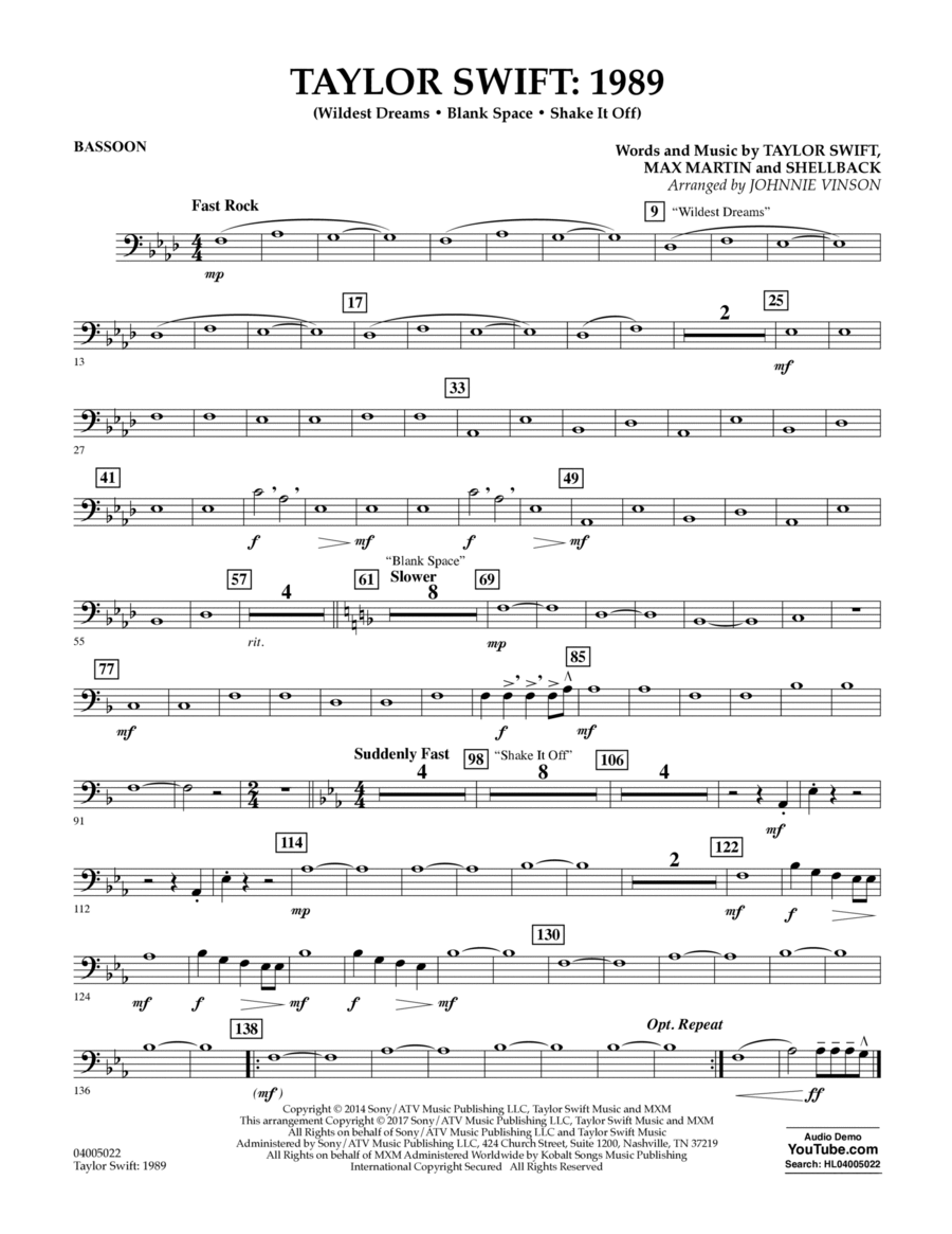 Taylor Swift: 1989 - Bassoon Bassoon scores gallery preview page 1