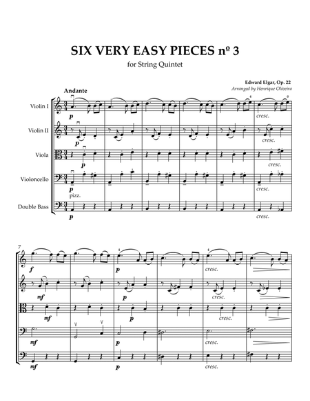 Six Very Easy Pieces nº 3 (Andante) - For String Quintet image number null