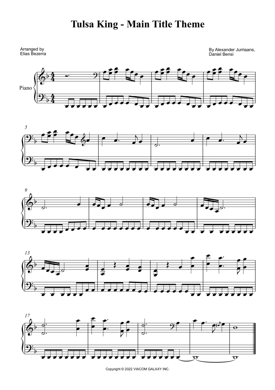 Tulsa King - Main Title Theme Easy Piano scores gallery preview page 1