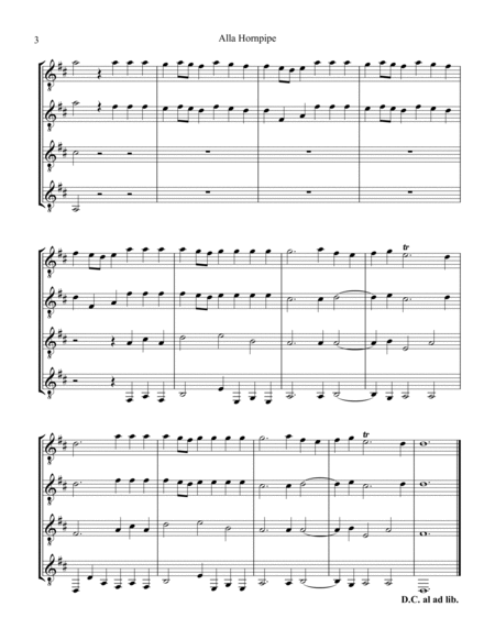 Alla Hornpipe from Water Music for easy guitar quartet image number null