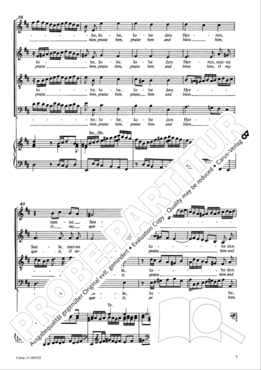 Praise the Lord, O my spirit (Lobe den Herrn, o meine Seele) 4-Part scores gallery preview page 7