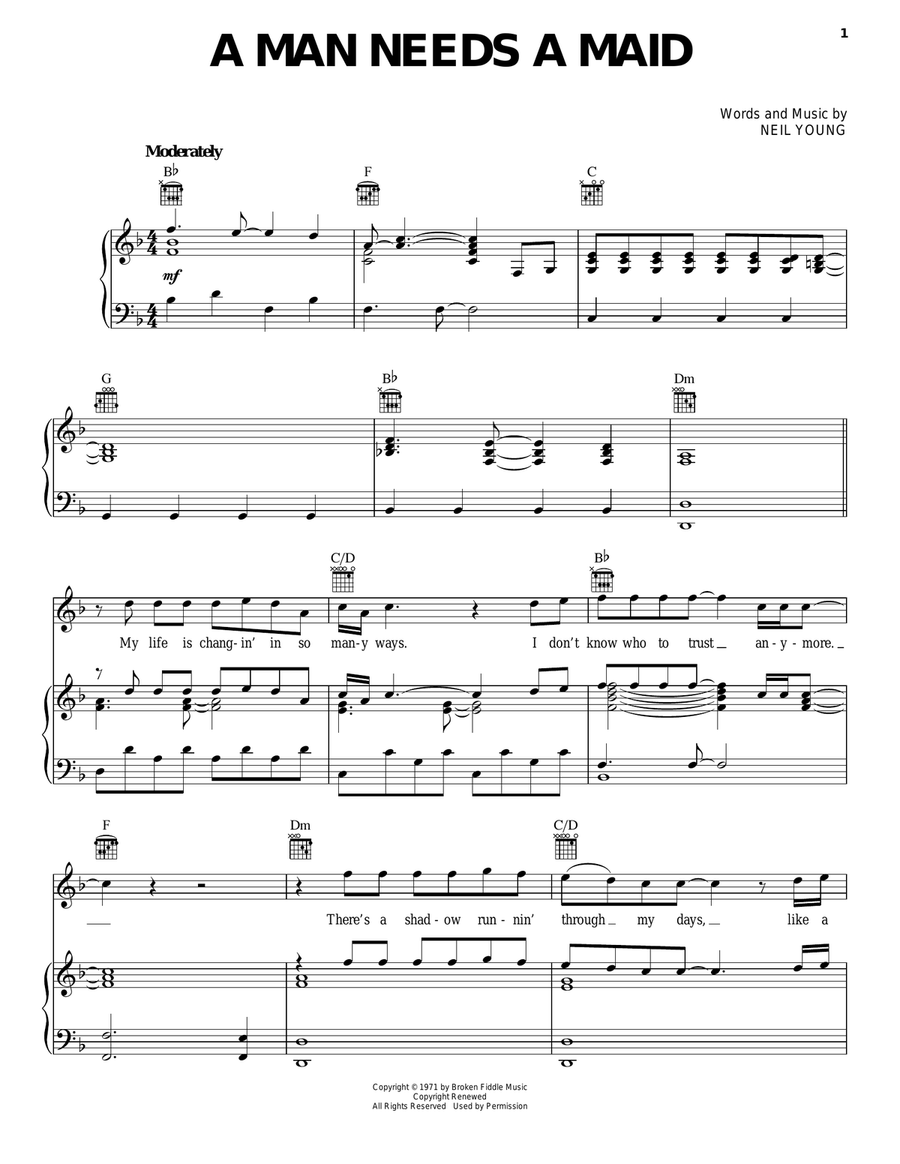 A Man Needs A Maid Piano, Vocal, Guitar scores gallery preview page 1