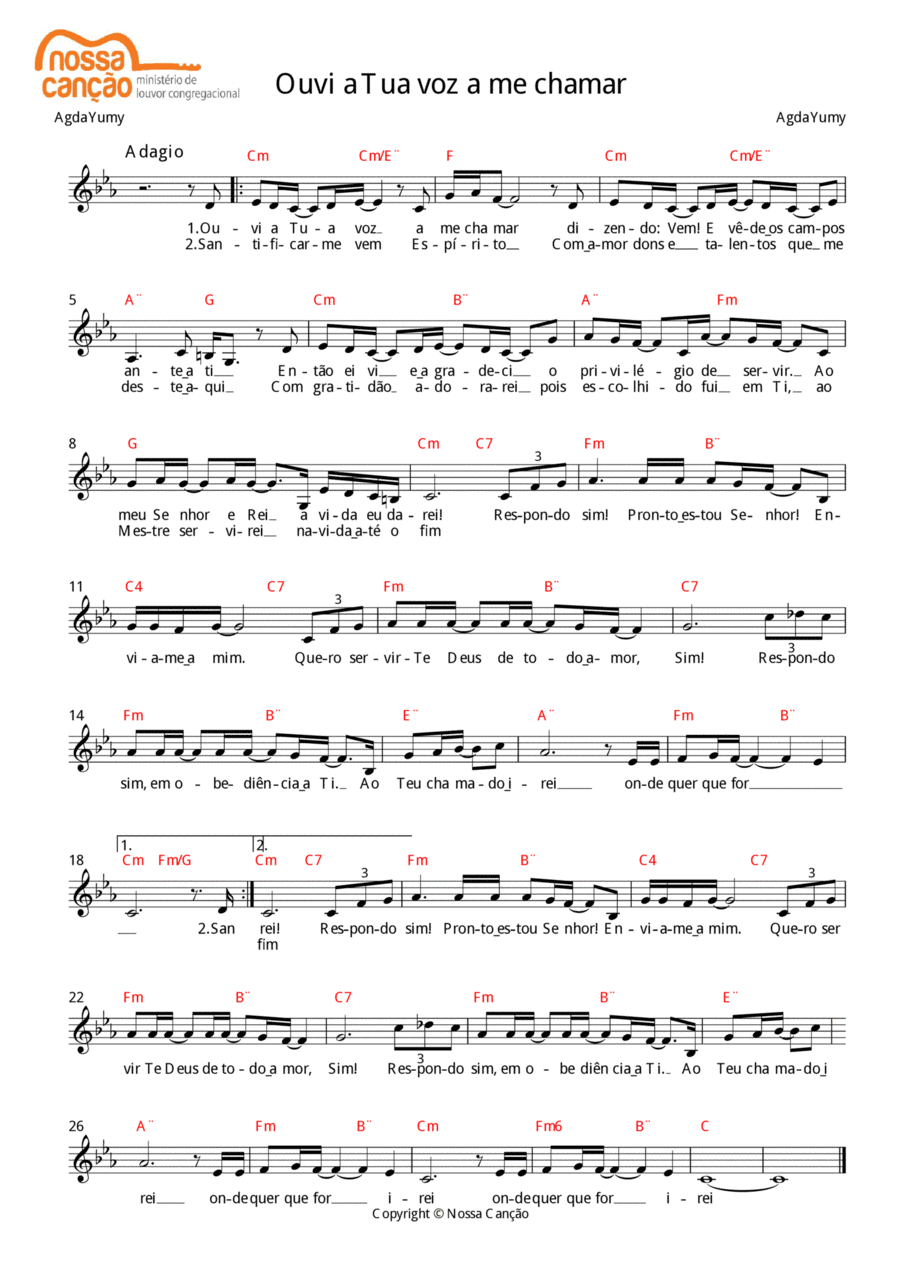 Ouvi a Tua voz a me chamar Piano scores gallery preview page 1