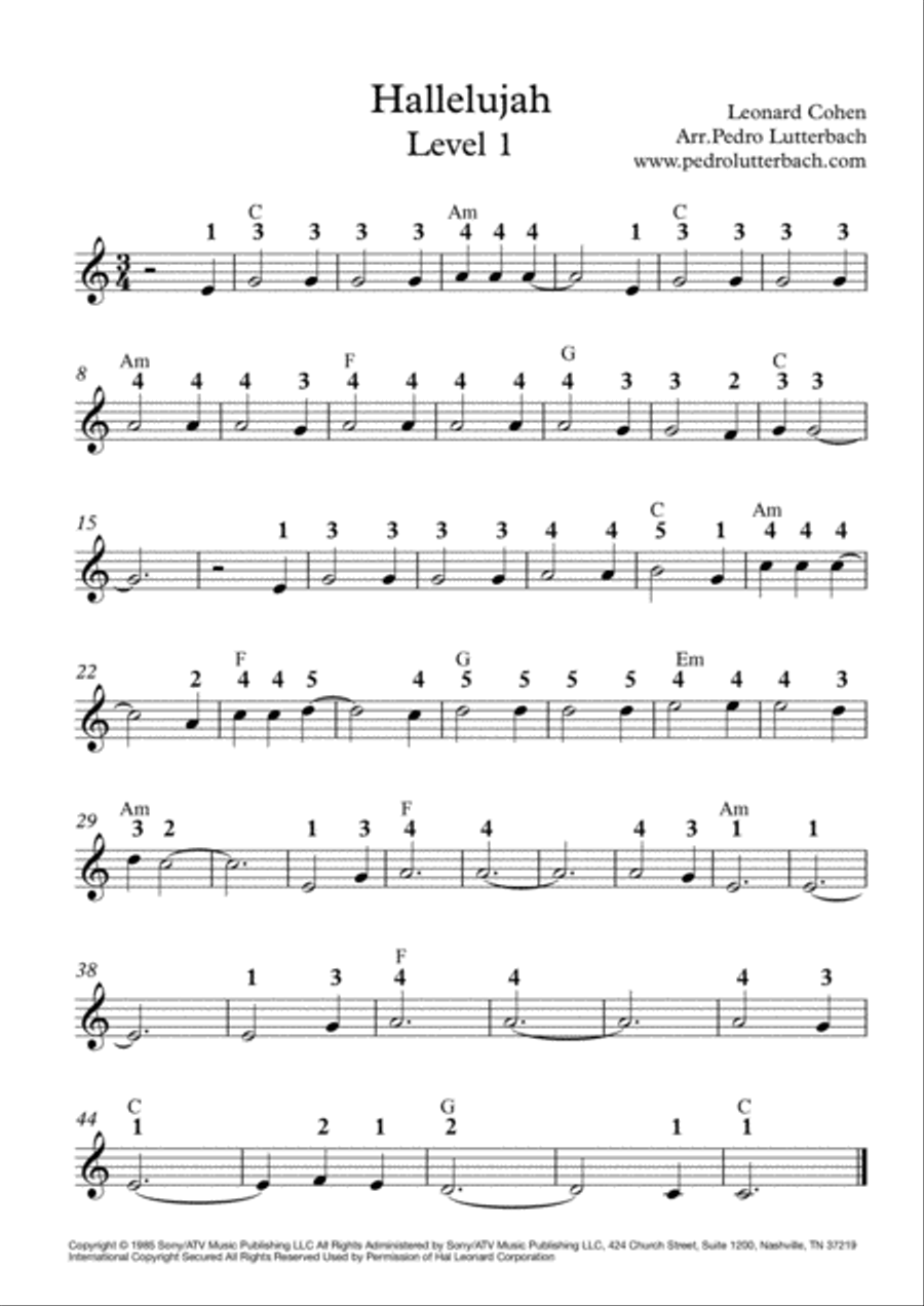 Hallelujah Easy Piano scores gallery preview page 1