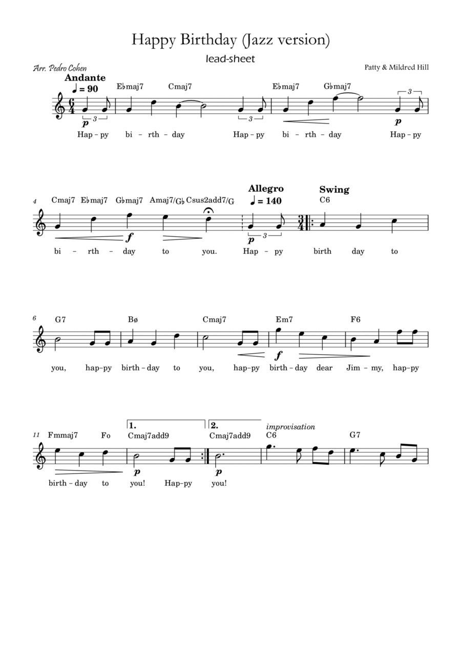 Happy Birthday (jazz version) Piano scores gallery preview page 1