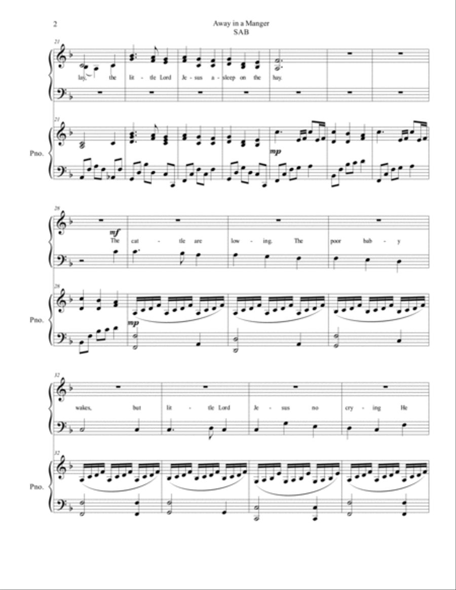 Away in a Manger 3-Part scores gallery preview page 2
