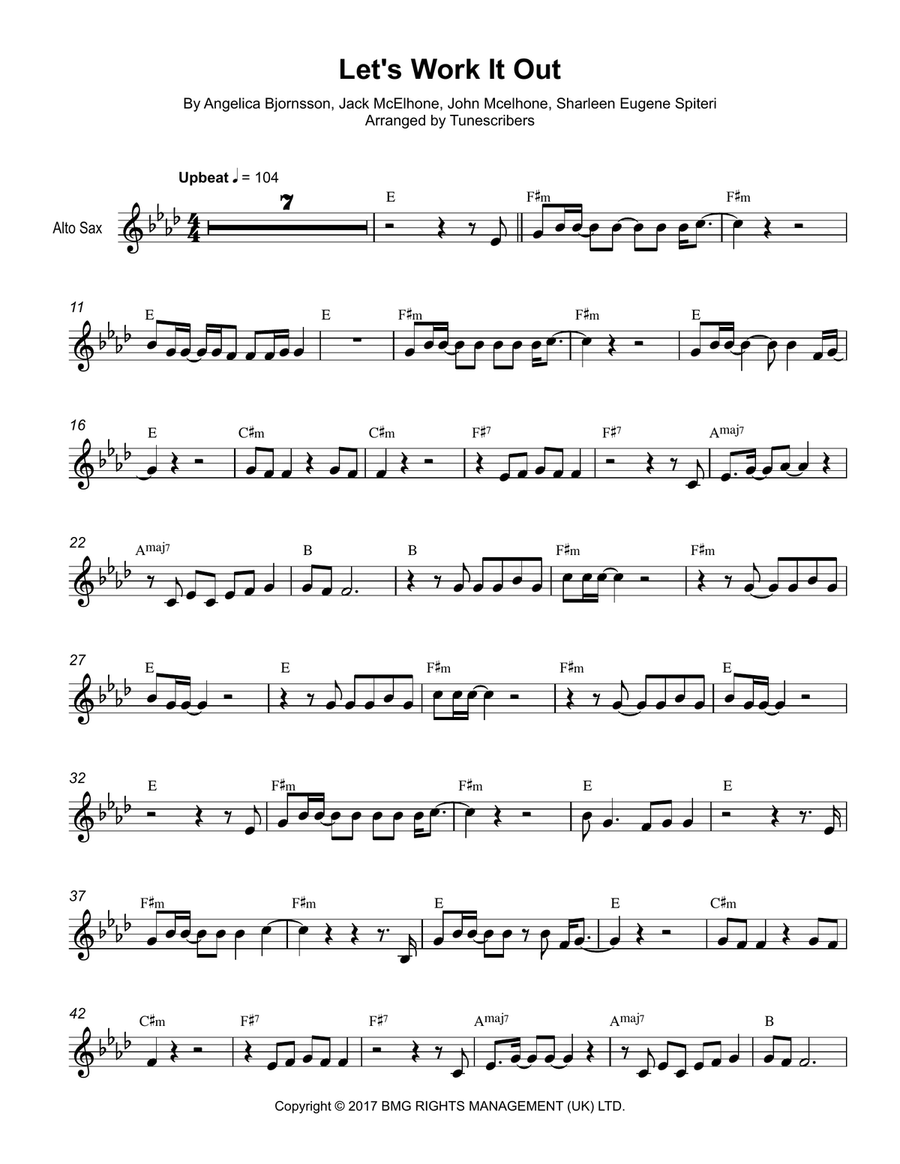 Let's Work It Out (vocals => alto sax) Alto Saxophone scores gallery preview page 1
