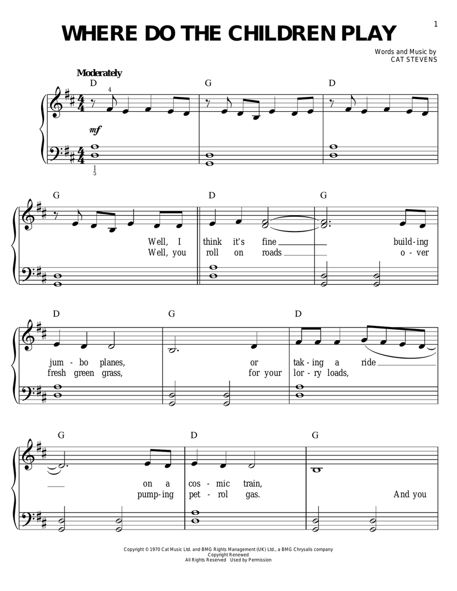 Where Do The Children Play Easy Piano scores gallery preview page 1