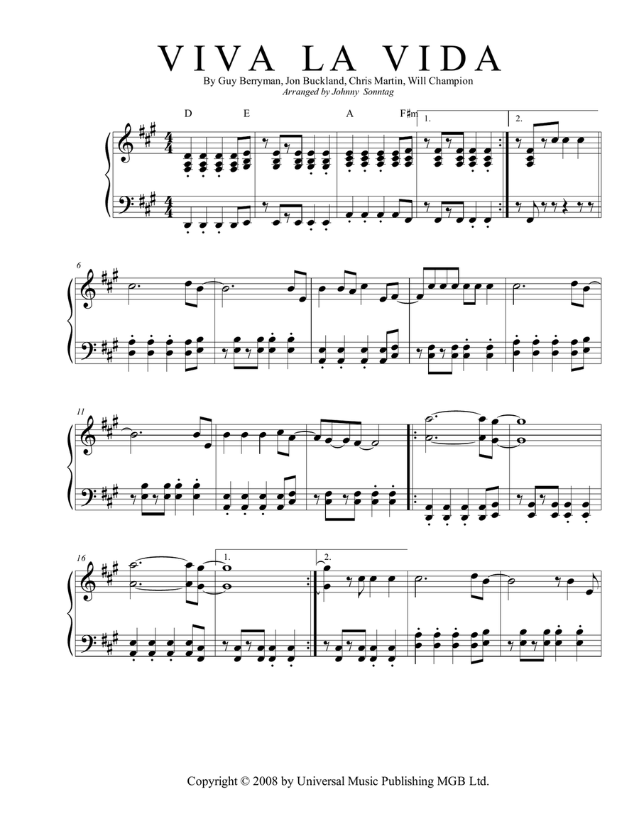 Viva La Vida Piano Solo scores gallery preview page 1