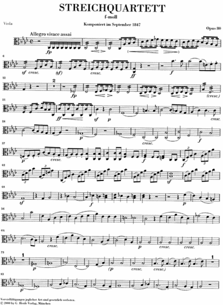 String Quartet F Minor Op. Posth. 80 by Felix Bartholdy Mendelssohn String Quartet - Sheet Music