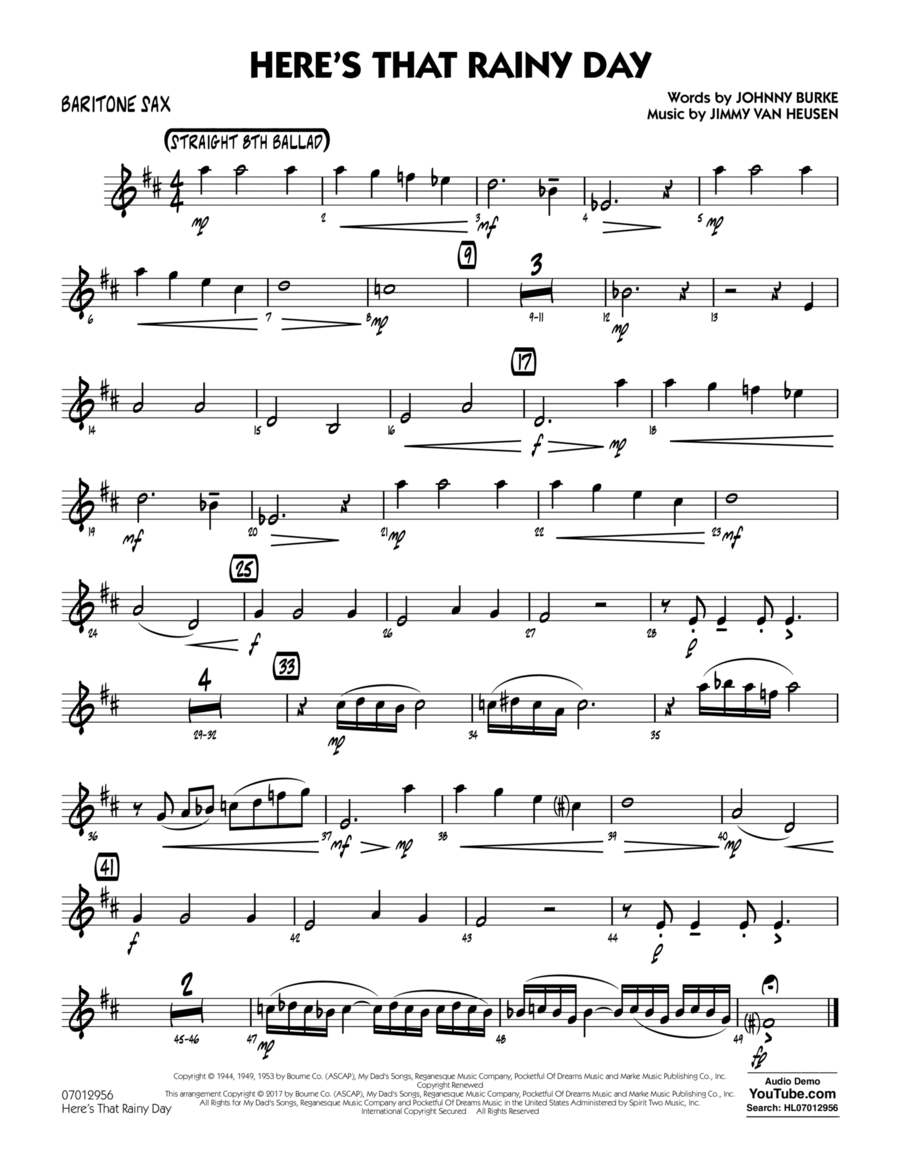 Here's That Rainy Day - Baritone Sax Baritone Saxophone scores gallery preview page 1