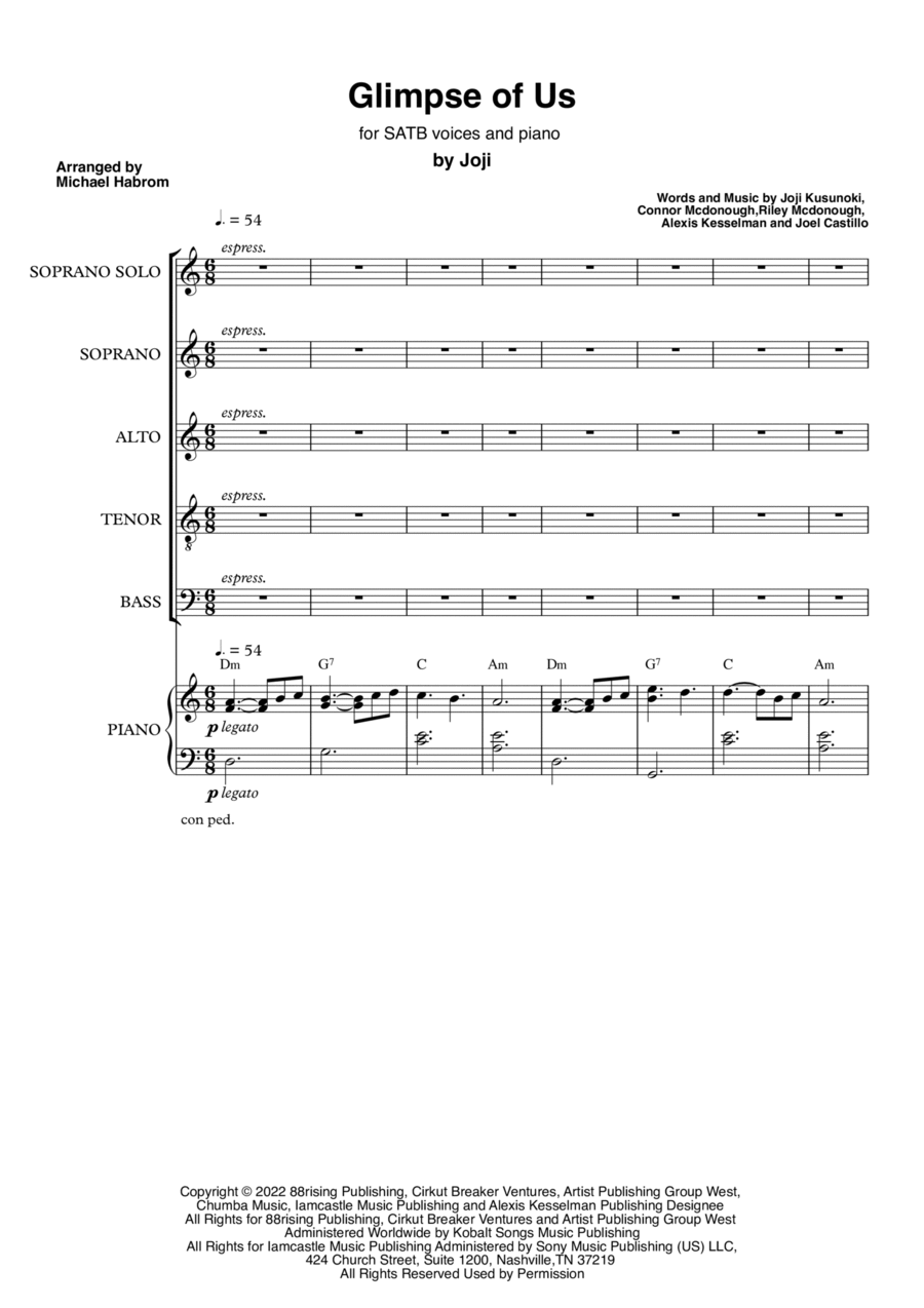 Glimpse Of Us Glimpse Of Us 4-Part scores gallery preview page 1